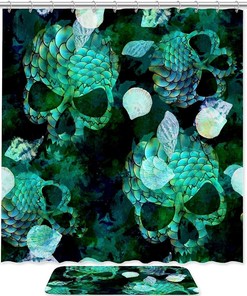 Skull Fish Scales Shell Pattern Fabric Shower Curtain - Coastal Skull Bathroom Decor