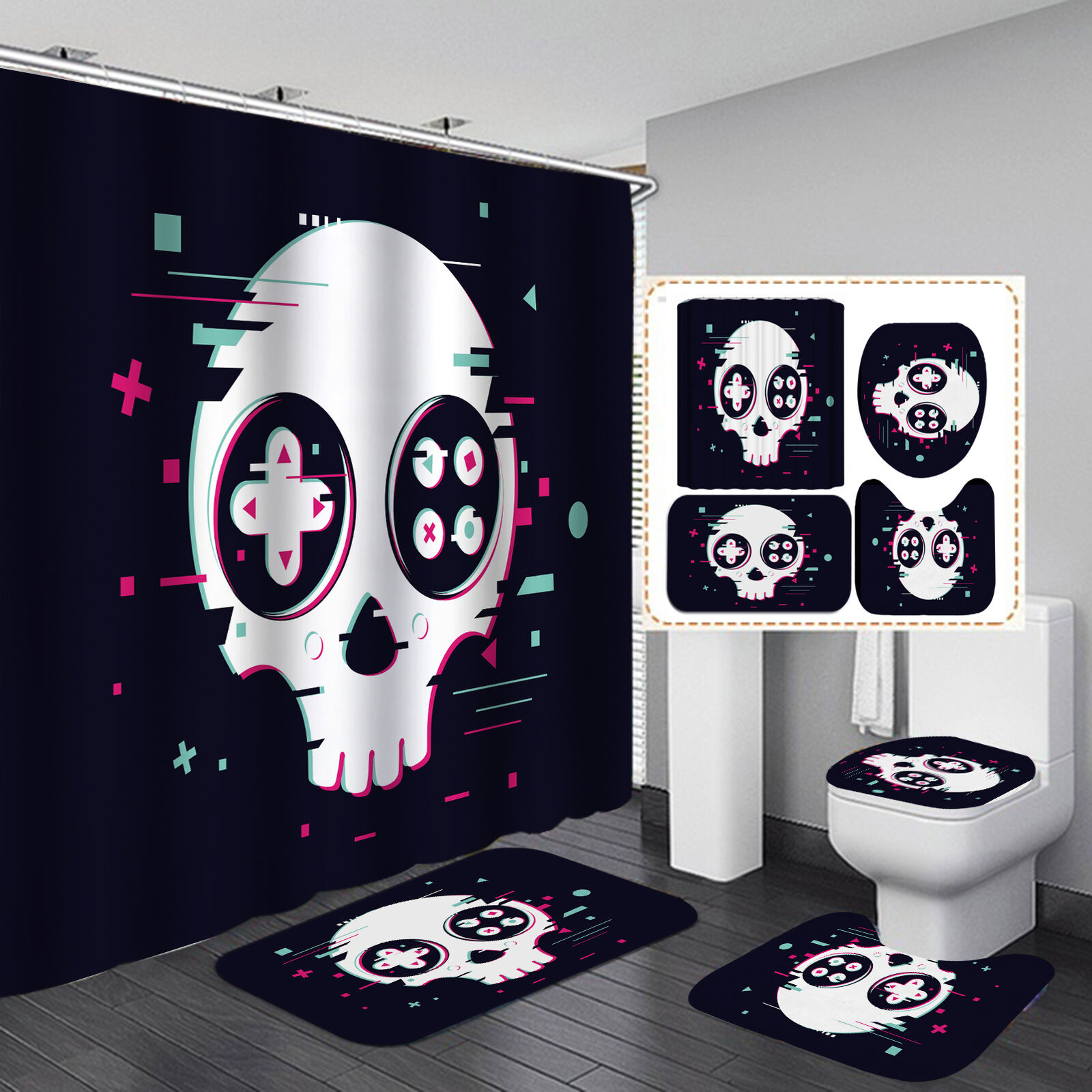 Skull Gamepad - Video Game Shower Curtain for Bathroom Decor