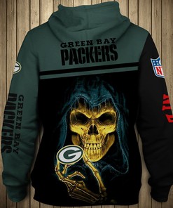 Skull Graphic All Over Print 3D Hoodie For Fans Of Green Bay Packers