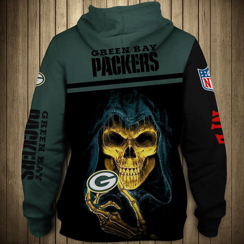 Skull Graphic All Over Print 3D Hoodie For Fans Of Green Bay Packers