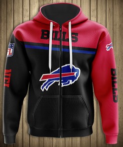 Skull Graphic All Over Print Buffalo Bills Hoodie 3D Pullover Zip Hoodie For Fans