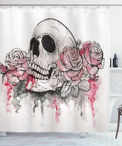 Skull Head Roses Print Romantic Shower Curtain, Highly Durable and Waterproof for Your Bathroom Decor