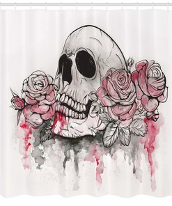 Skull Head Roses Print Romantic Shower Curtain, Highly Durable and Waterproof for Your Bathroom Decor