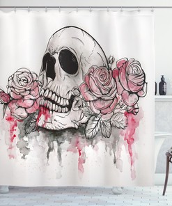Skull Head Roses Print Romantic Shower Curtain, Highly Durable and Waterproof for Your Bathroom Decor