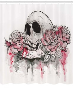 Skull Head Roses Print Romantic Shower Curtain, Highly Durable and Waterproof for Your Bathroom Decor