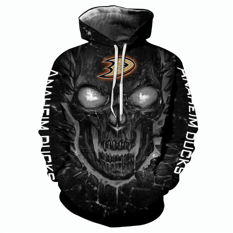 Skull Hoodie - Anaheim Ducks 3D Long Sleeve Nhl Hoodies Edition