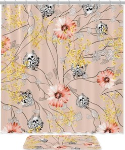 Skull Octopus Flower Print Shower Curtain For Bathroom Tub Set
