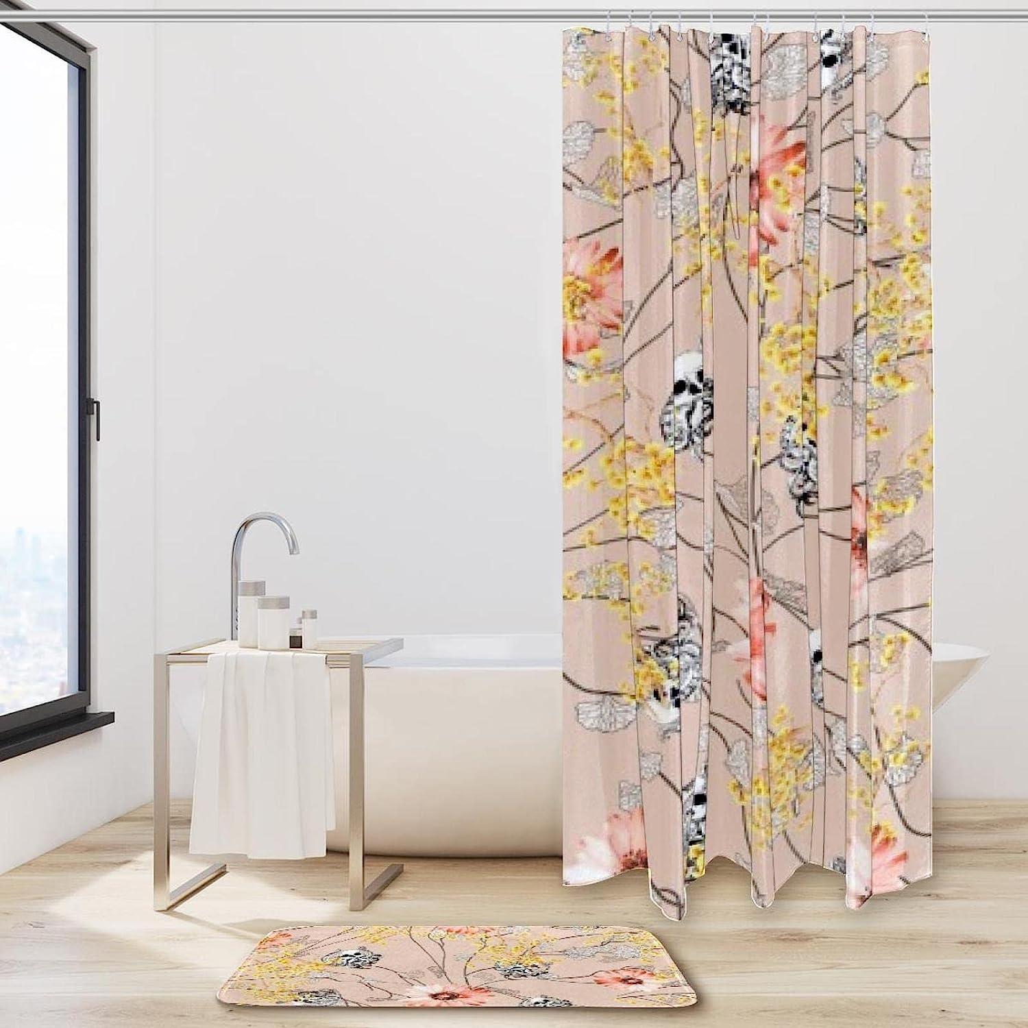 Skull Octopus Flower Print Shower Curtain For Bathroom Tub Set - Image 2