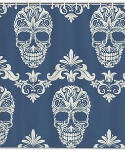 Skull On The Blue Background Shower Curtain - Gothic And Stylish Fabric Curtain For Your Bathroom