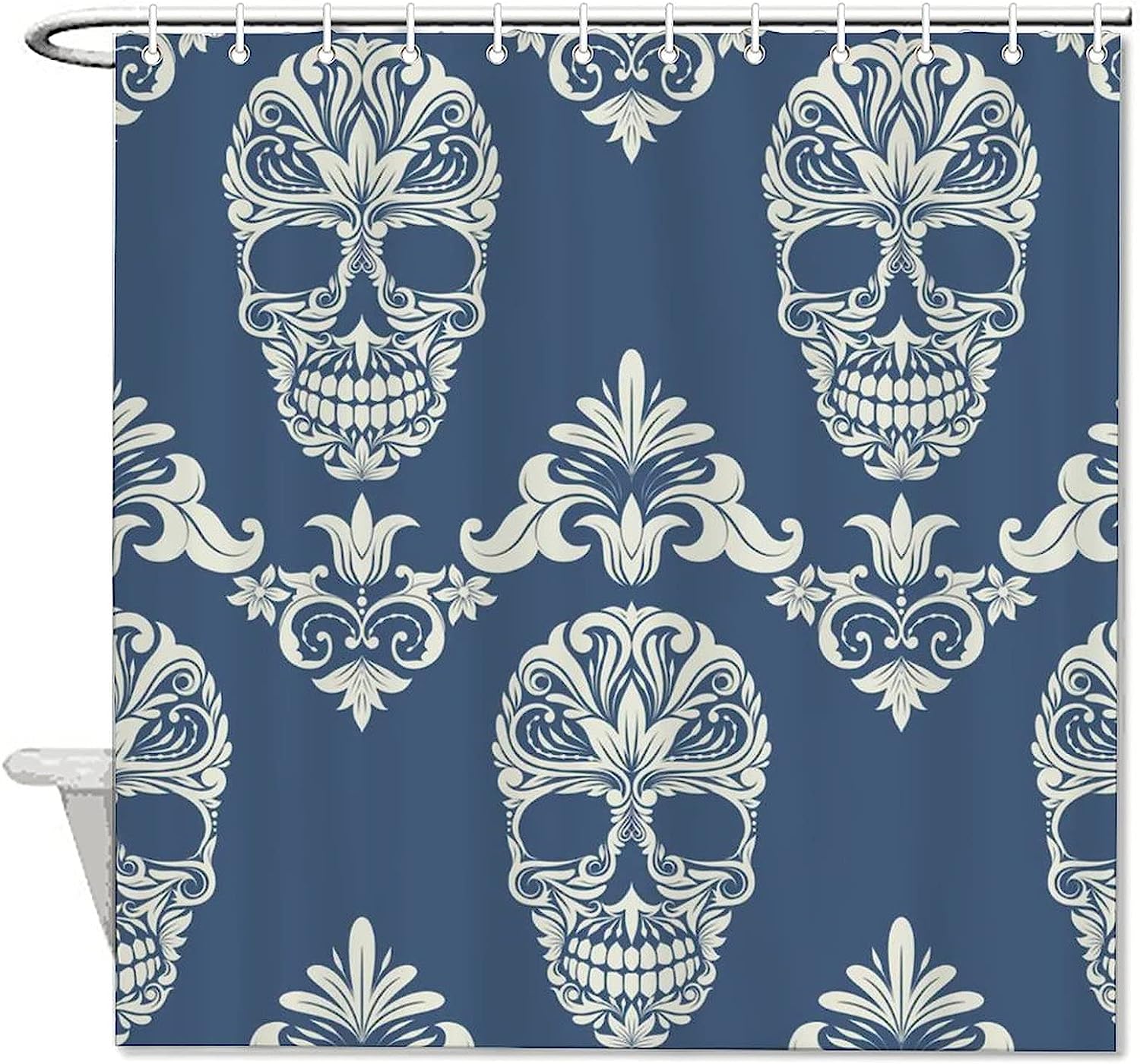 Skull On The Blue Background Shower Curtain - Gothic And Stylish Fabric Curtain For Your Bathroom