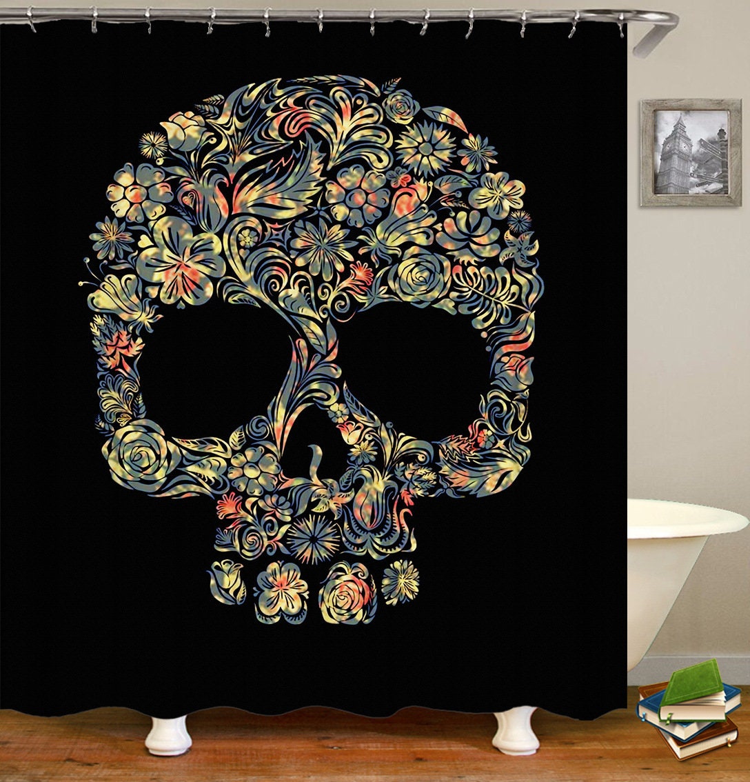 Skull Pattern Fabric Shower Curtain - Unique Skull Bathroom Decor