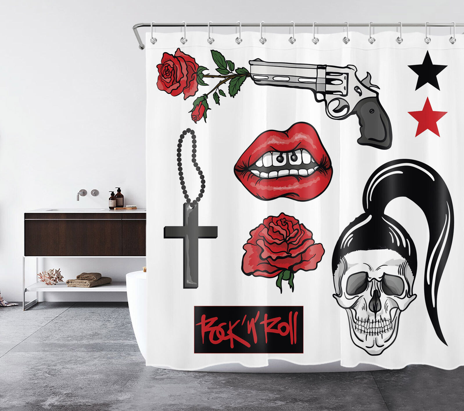 Skull Pattern Shower Curtain For Edgy Bathroom Decor - Image 2