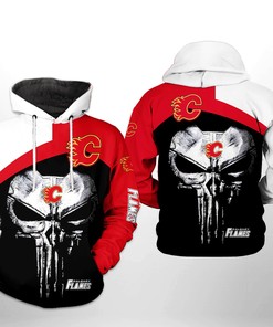 Skull Punisher 3D All Over Print Hoodie With Zip Up Option - Calgary Flames Nhl 