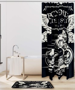 Skull Rider On Classic Motorcycle Shower Curtain, Set of 2, Waterproof Fabric for Bathroom Decor