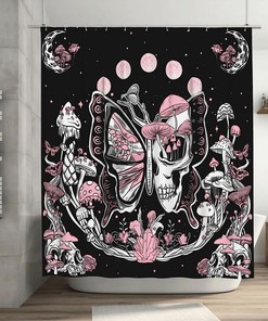 Skull Skeleton Moon Phase Witchy Mushroom Butterfly Night Plant Botanical Goth Moonlit Aesthetic Shower Curtain