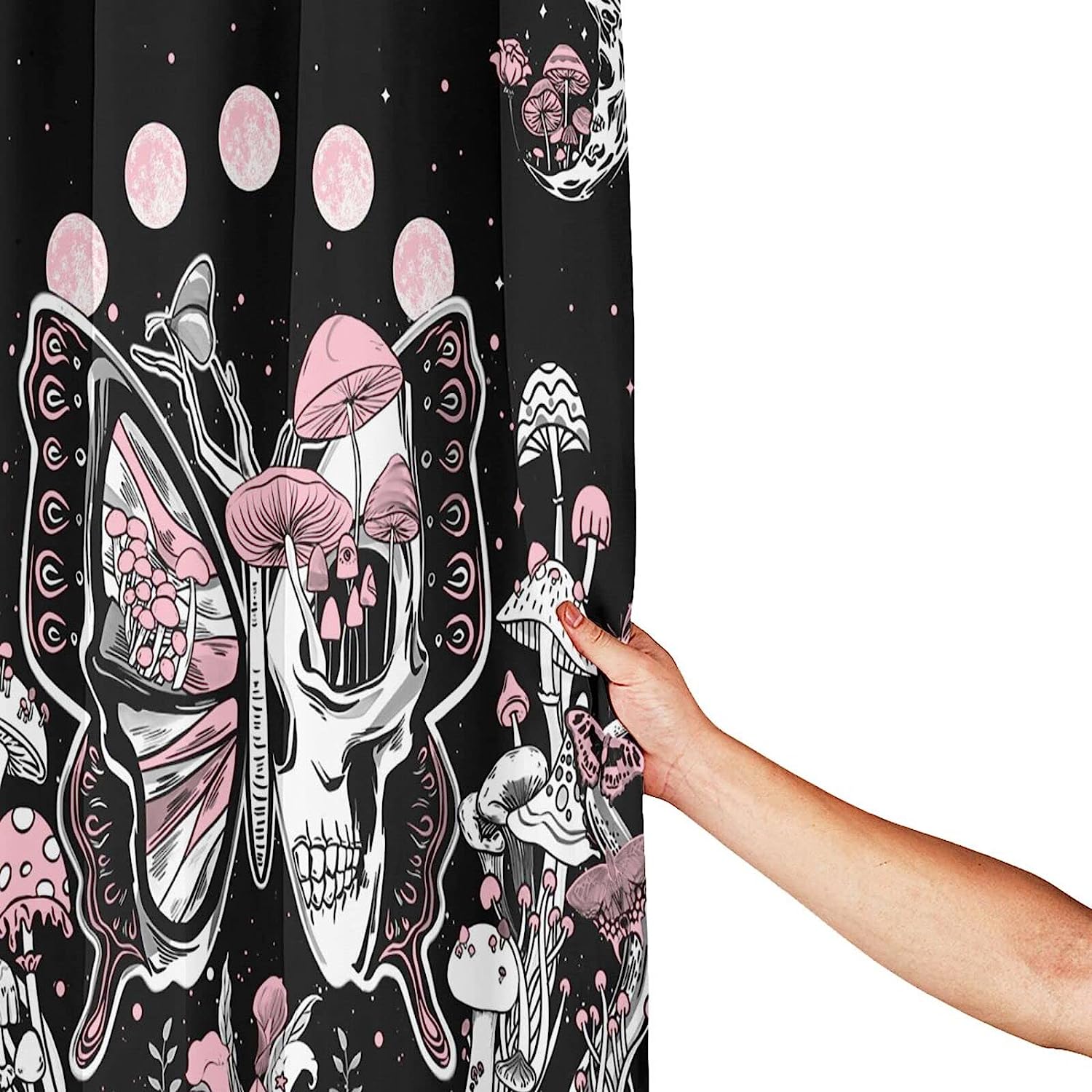 Skull Skeleton Moon Phase Witchy Mushroom Butterfly Night Plant Botanical Goth Moonlit Aesthetic Shower Curtain - Image 3