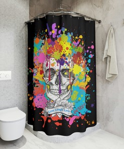 Skull Splash Print Shower Curtain for a Playful and Spooky Bathroom Decor