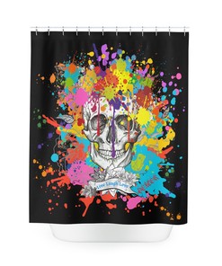 Skull Splash Print Shower Curtain for a Playful and Spooky Bathroom Decor