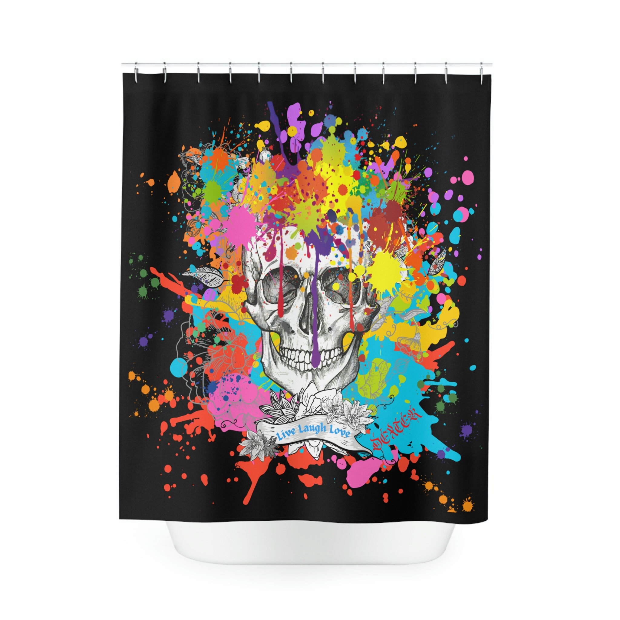 Skull Splash Print Shower Curtain for a Playful and Spooky Bathroom Decor