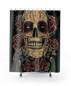 Skull and Crossed Cutlasses Pirate Flag Shower Curtain, Jolly Roger Bathroom Decor