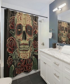 Skull and Crossed Cutlasses Pirate Flag Shower Curtain, Jolly Roger Bathroom Decor