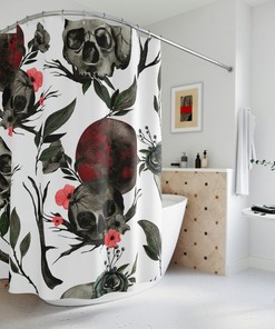 Skull and Demon Octopus Shower Curtain - Satanic Pentagram Horror Theme