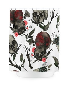 Skull and Demon Octopus Shower Curtain - Satanic Pentagram Horror Theme