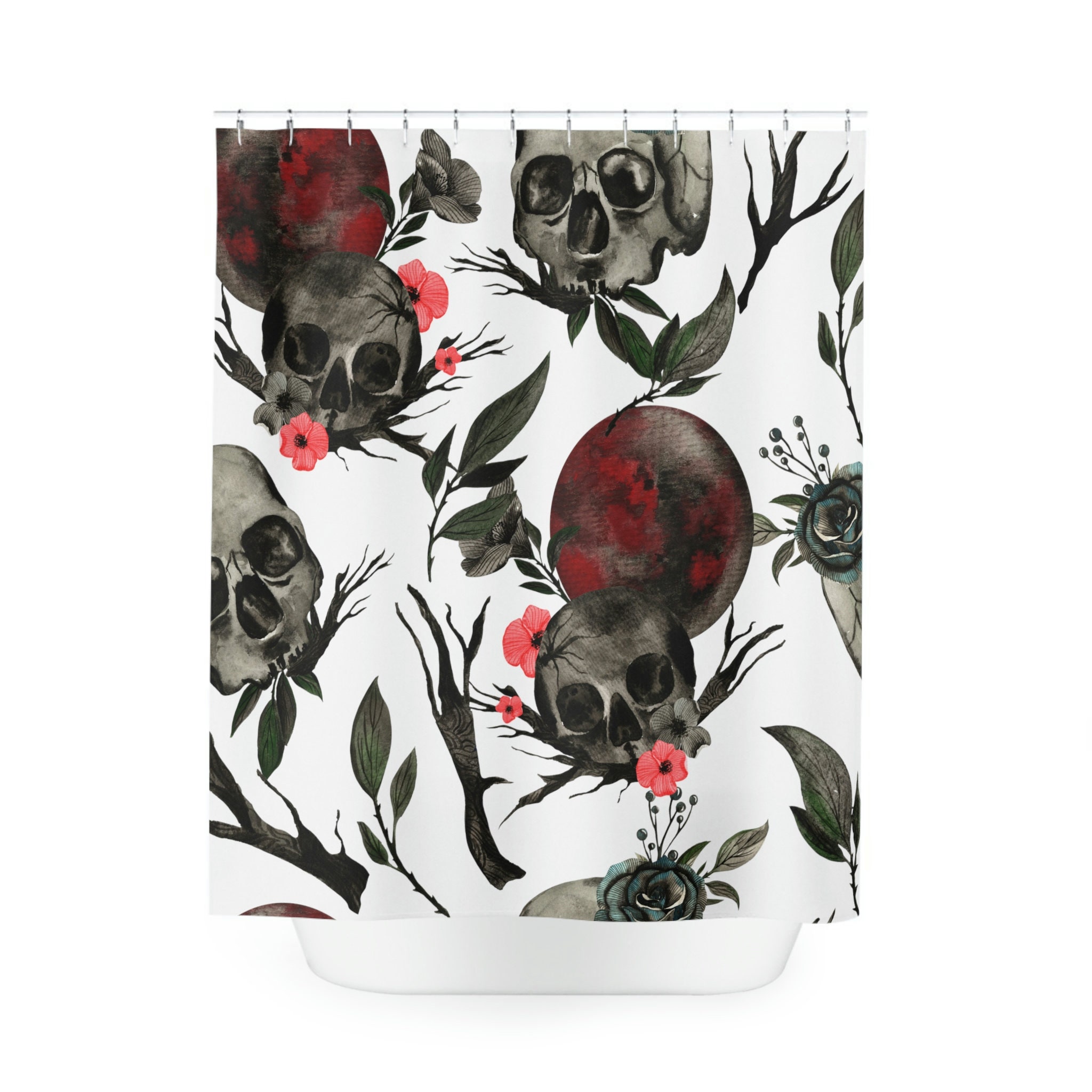 Skull and Demon Octopus Shower Curtain - Satanic Pentagram Horror Theme