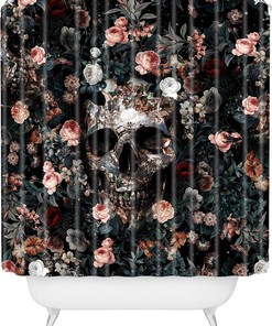Skull and Floral Pattern Print Shower Curtain for a Unique Touch in Your Bathroom