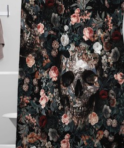 Skull and Floral Pattern Print Shower Curtain for a Unique Touch in Your Bathroom