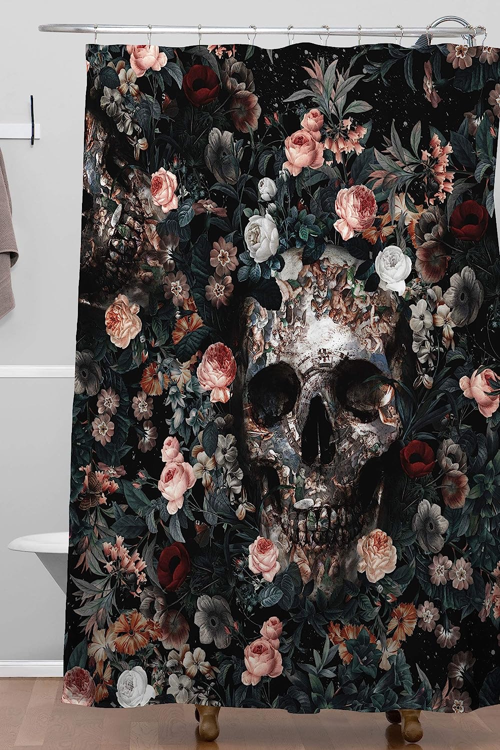 Skull and Floral Pattern Print Shower Curtain for a Unique Touch in Your Bathroom