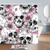 Skull and Pink Flowers Fresh and Simple Shower Curtain - Retro Bath Fabric for Unique Decor