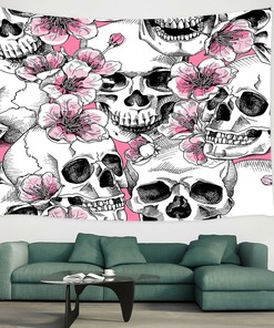 Skull and Pink Flowers Fresh and Simple Shower Curtain - Retro Bath Fabric for Unique Decor
