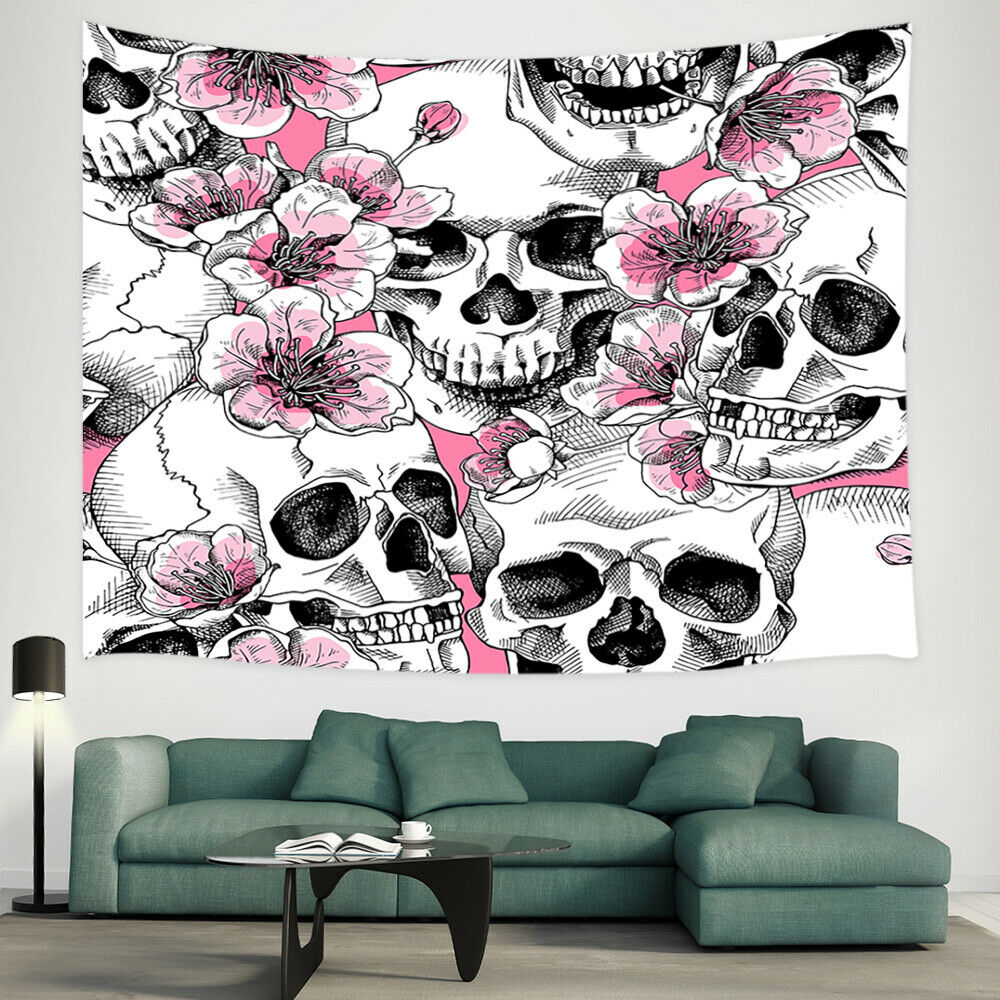 Skull and Pink Flowers Fresh and Simple Shower Curtain - Retro Bath Fabric for Unique Decor