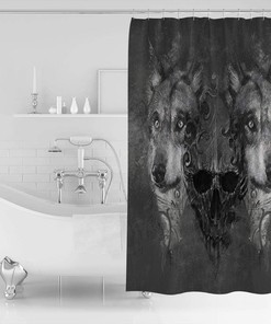 Skull and Wolf Grey Hunt Print Shower Curtain - Waterproof Bathroom Curtain Liner