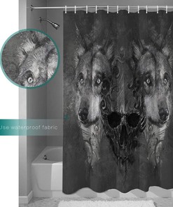 Skull and Wolf Grey Hunt Print Shower Curtain - Waterproof Bathroom Curtain Liner