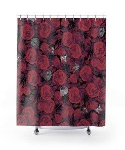 Skulls And Roses Gothic Shower Curtain Witchy And Gothic Decoration For Bathroom 