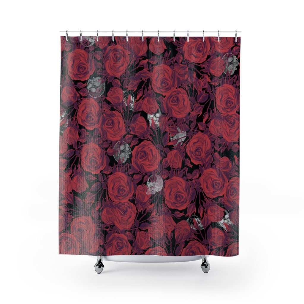 Skulls And Roses Gothic Shower Curtain Witchy And Gothic Decoration For Bathroom