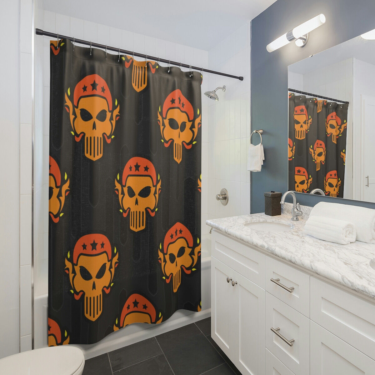 Skulls Biker Shower Curtain - Edgy And Cool For Your Bathroom