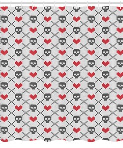 Skulls Red Hearts Print Shower Curtain For Quirky Bathroom