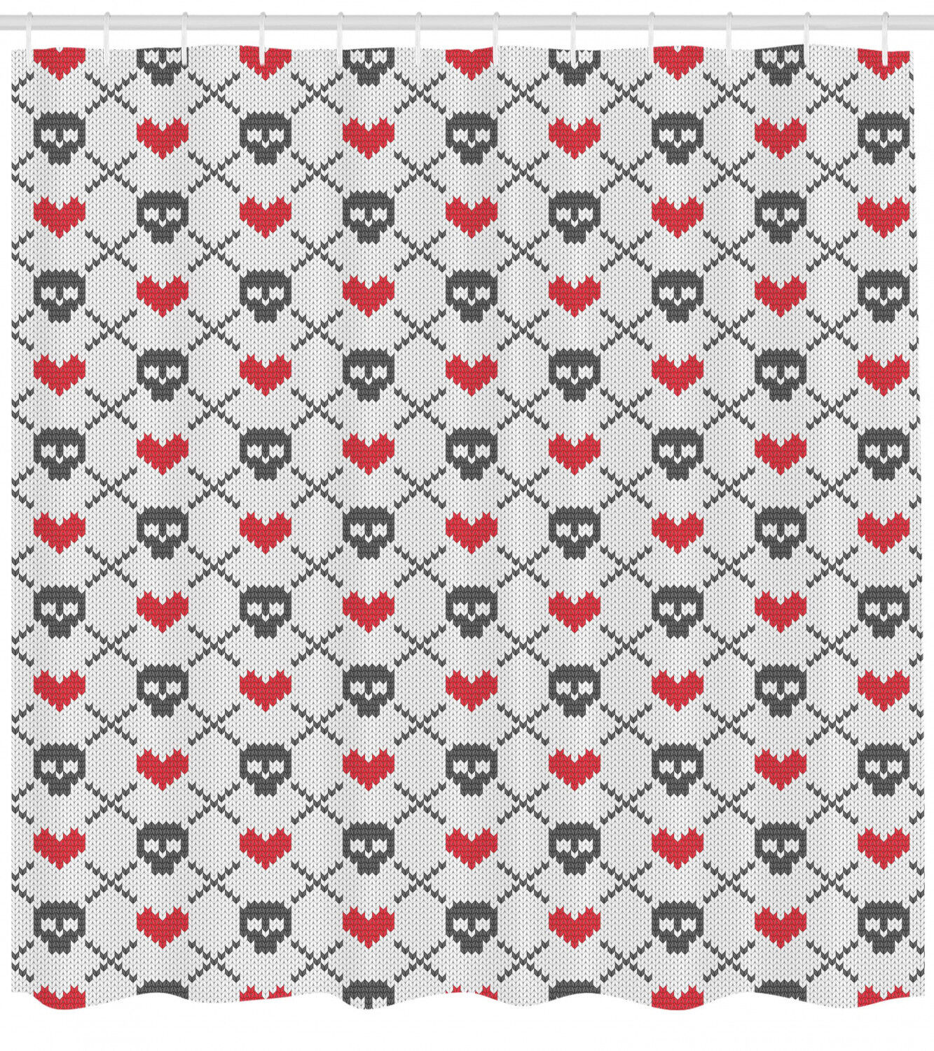 Skulls Red Hearts Print Shower Curtain For Quirky Bathroom