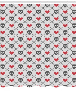 Skulls Red Hearts Print Shower Curtain For Quirky Bathroom