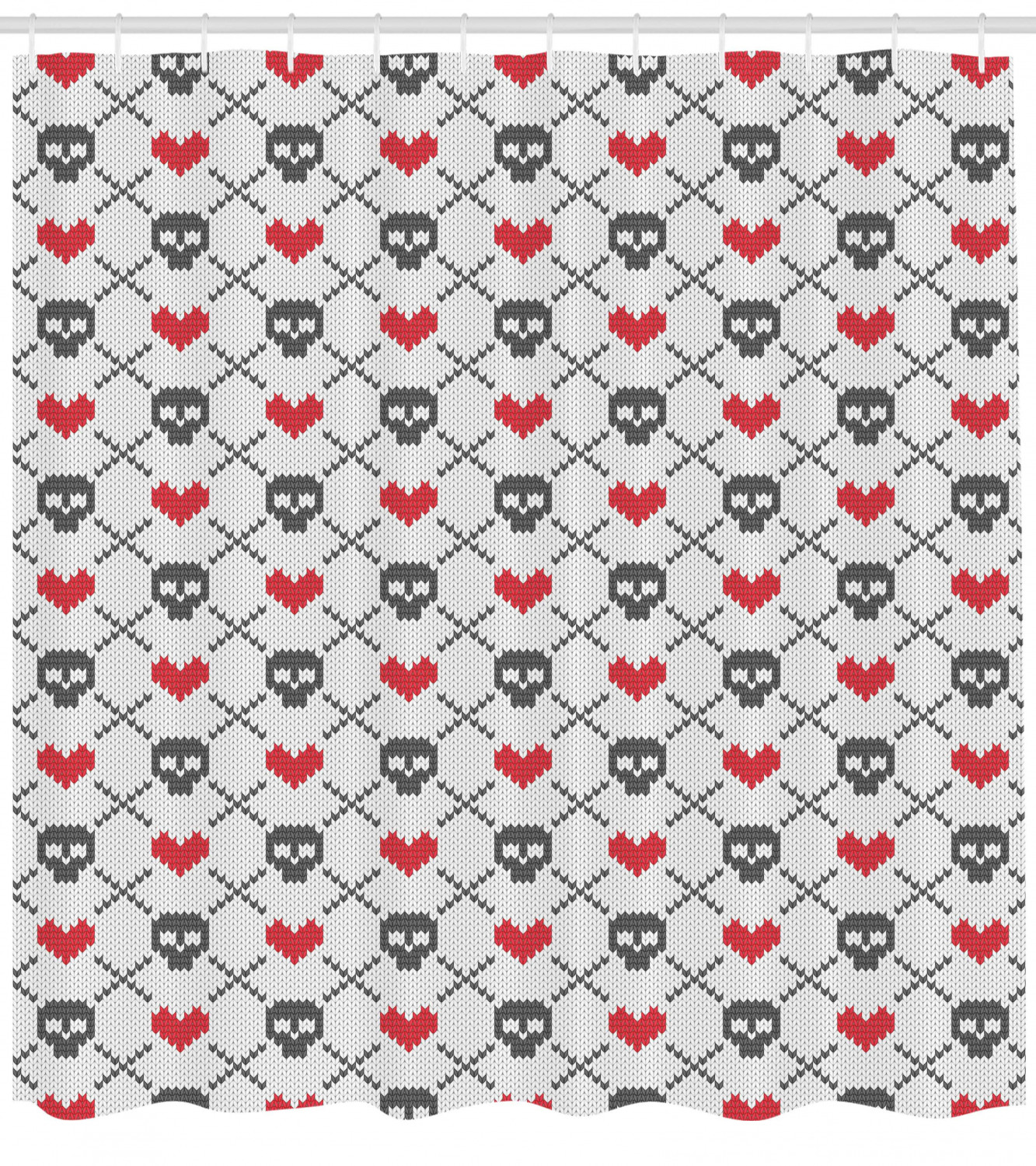 Skulls Red Hearts Print Shower Curtain For Quirky Bathroom