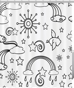 Sky Cloud Sun Hand Drawn Fabric Shower Curtain for Bathroom Decor