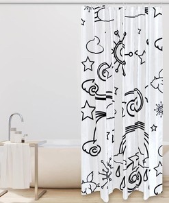 Sky Cloud Sun Hand Drawn Fabric Shower Curtain for Bathroom Decor