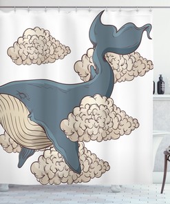 Sky Clouds Animal Fish Print Whale Shower Curtain for Unique Bathroom Decor
