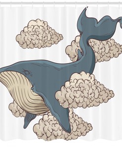 Sky Clouds Animal Fish Print Whale Shower Curtain for Unique Bathroom Decor