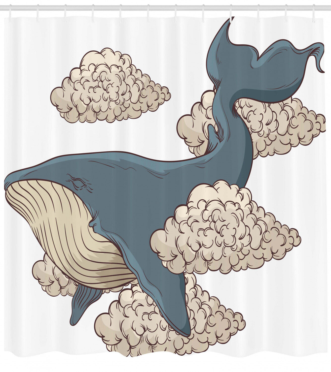 Sky Clouds Animal Fish Print Whale Shower Curtain for Unique Bathroom Decor