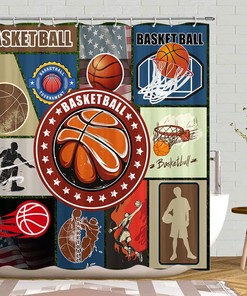 Slam Dunk Basketball Illustrations Shower Curtain - Unique Athletic Bath Curtain