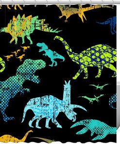 Sleek And Modern Black Dinosaur Shower Curtain For A Chic Bathroom Look